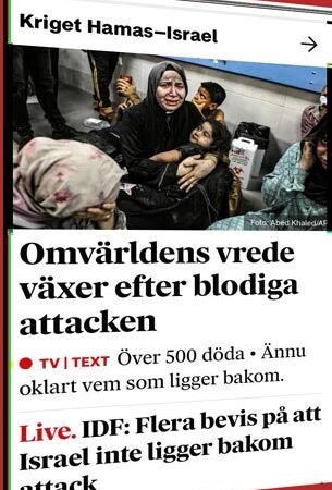Krigspropagandisternas Trio på DN vittvättar Israels bombning av sjukhuset i Gaza