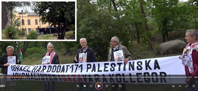 Journalister framför Israels ambassad krävde ett slut på folkmordet och slakten av Palestinas journalister