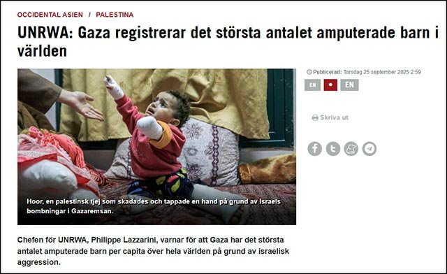 UNRWA-chefen: Gaza registrerar det största antalet amputerade barn i världen!