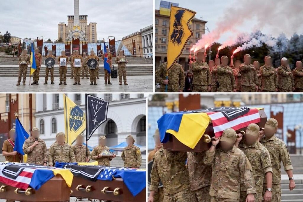 De två marinkårssoldaterna (US) som trodde att kriget mot Donbass var ett enkelt `freelanceuppdrag´, gjorde en grov felkalkyl. Här hyllas de av sina vapenbröder i den nynazistiska Azov-brigadens 12:e ”Special Forces”-förband.